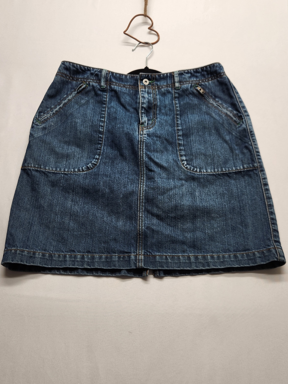 ⭐️Vintage Eddie Bauer Denim Mini Skirt Y2K Cargo Utility Zip Pockets Size 8